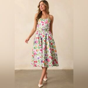 Prosperina Lauren Secret Garden Belted Cotton Midi Dress